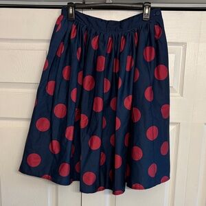 Unique Vintage Dark Blue and Red Polka Dot A-Line Skirt